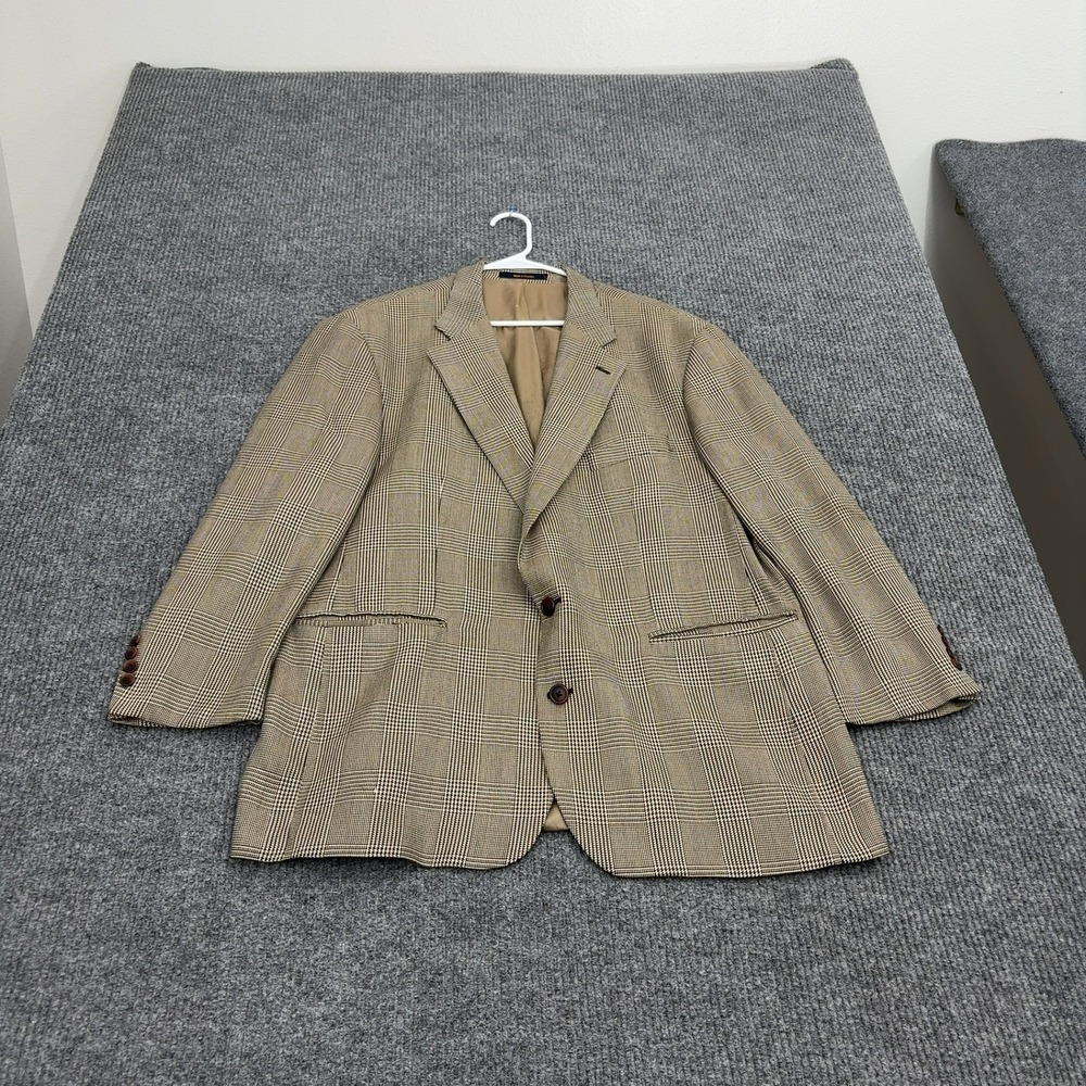 Chaps Ralph Lauren Blazer Mens 46R Brown Silk Wool Glen Plaid Sport Coat Classic
